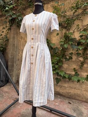 Light Blue Striped Button-Front Midi Dress - Unbranded